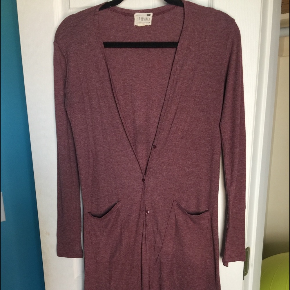 Mauve Ribbed Duster/Cardigan